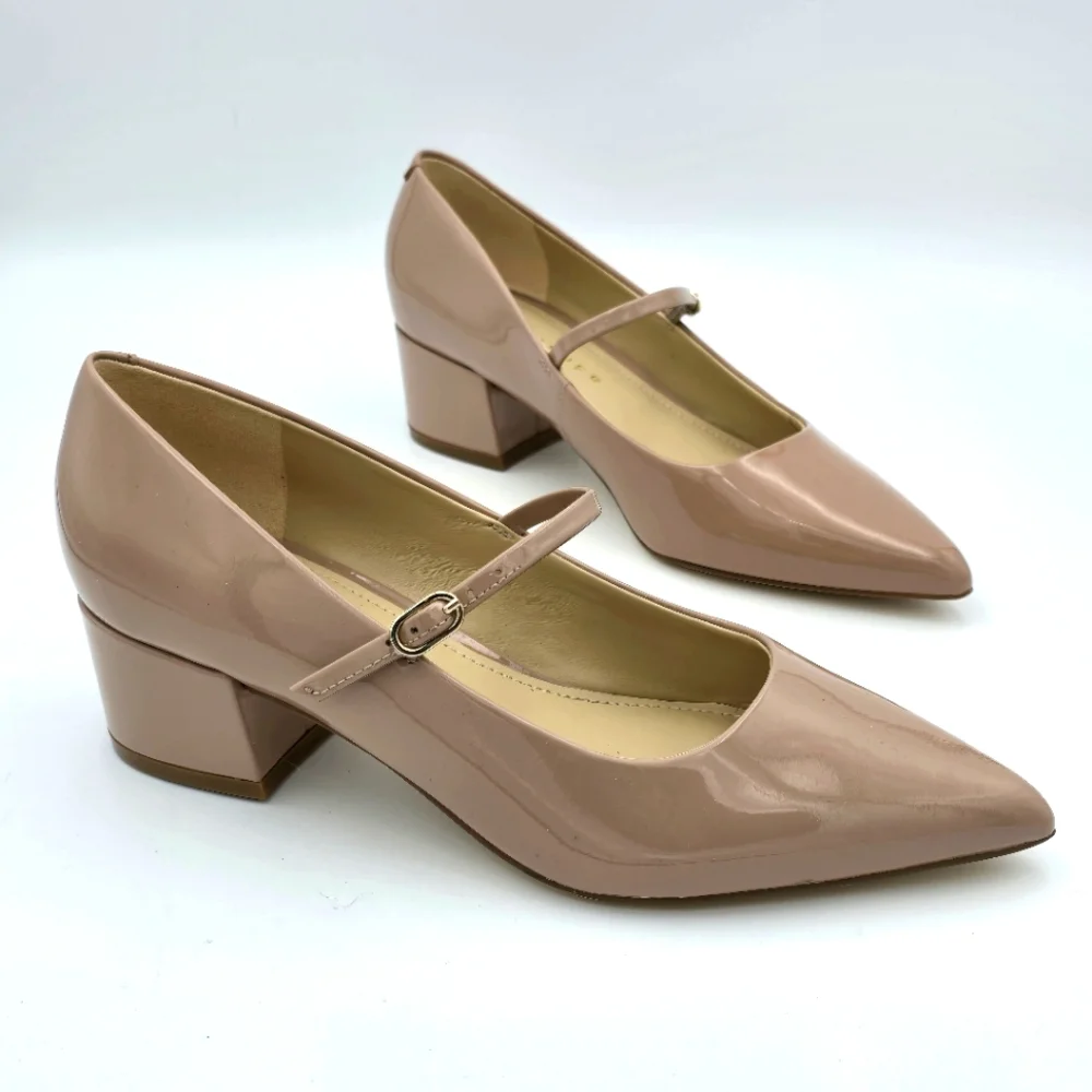 Marc Fisher LTD Luccie Mary Jane Pumps, Light Natural Patent Leather, Wmn's 5.5M - Picture 1 of 13